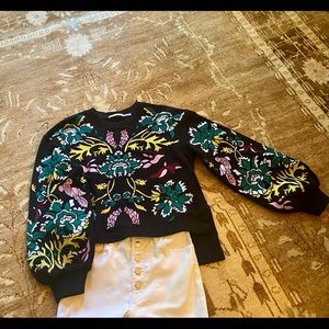 Alice and Olivia embellished sweatshirt. Crop with high/low hem.